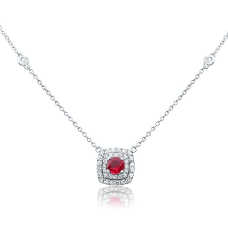 DOUBLE ROW DIAMOND HALO AND RUBY NECKLACE My Jewel Shop