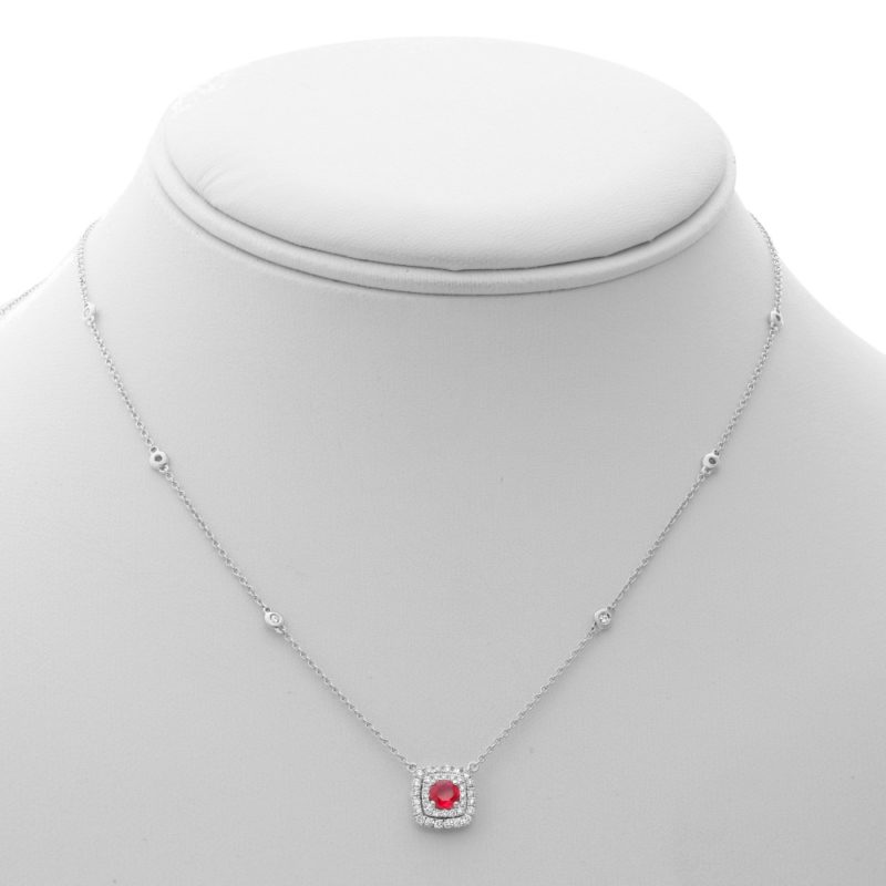 DOUBLE ROW DIAMOND HALO AND RUBY NECKLACE My Jewel Shop